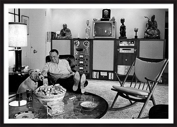 Entertainer Frank Sinatra Relaxing W/ pet dog Ringo Framed Print 53 x 38